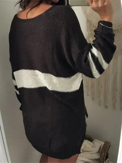 Striped V-Neck Long Sleeve Sweater - Trendsi - Flyclothing LLC
