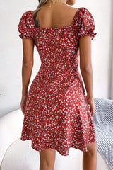 Ditsy Floral Drawstring A-Line Dress - Trendsi - Flyclothing LLC