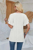 Eyelet Applique V-Neck Cap Sleeve T-Shirt - Trendsi - Flyclothing LLC