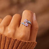 Flower Shape Inlaid Zircon 925 Sterling Silver Ring - Trendsi