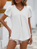 Ruche V-Neck Petal Sleeve Top - Trendsi