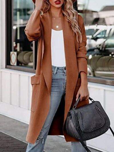 Open Front Dropped Shoulder Outerwear - Trendsi - Flyclothing LLC