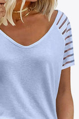 V-Neck Raglan Sleeve Tee - Trendsi - Flyclothing LLC