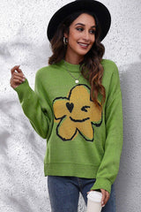 Flower Graphic Drop Shoulder Sweater - Trendsi