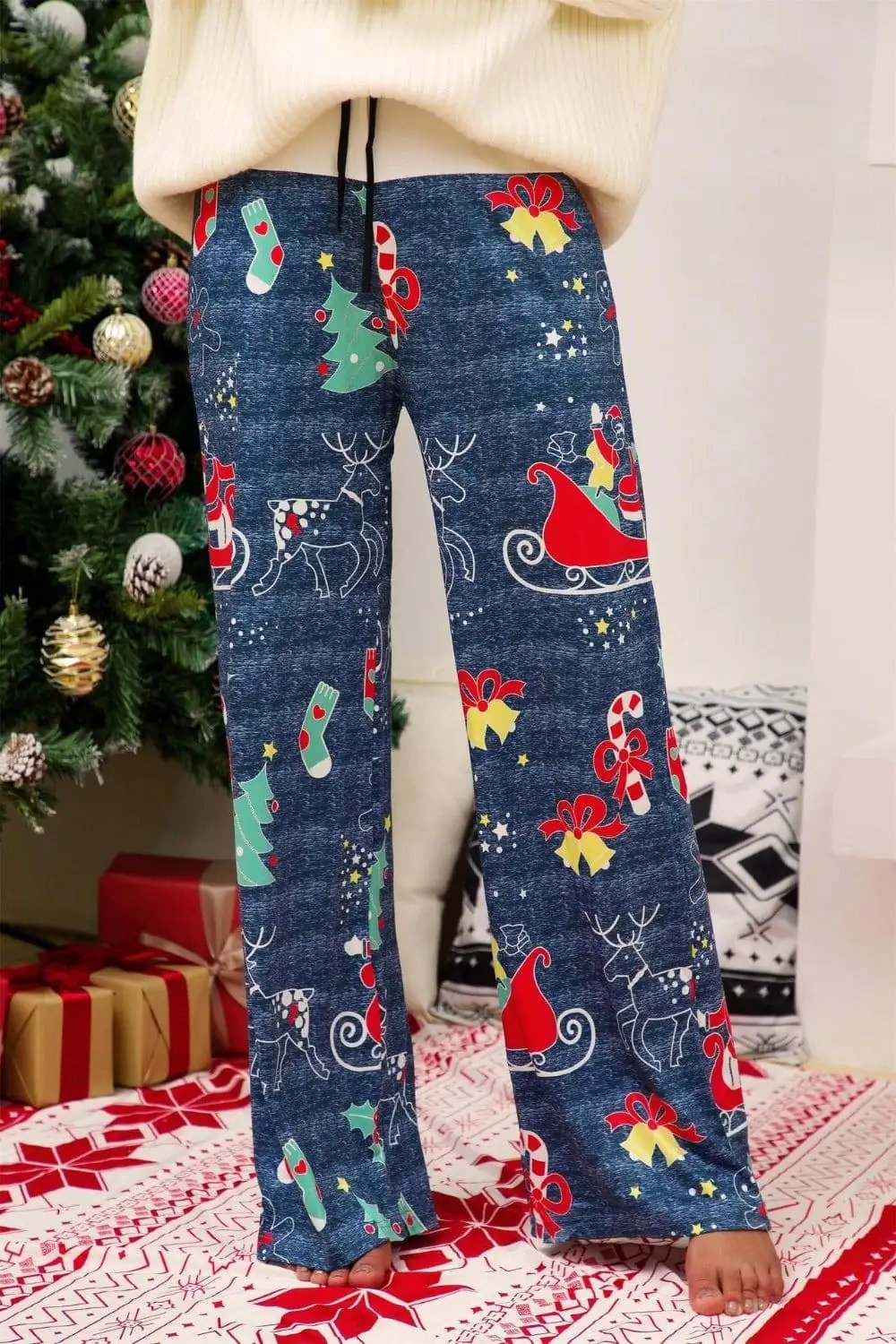 Christmas Straight Leg Pants - Trendsi