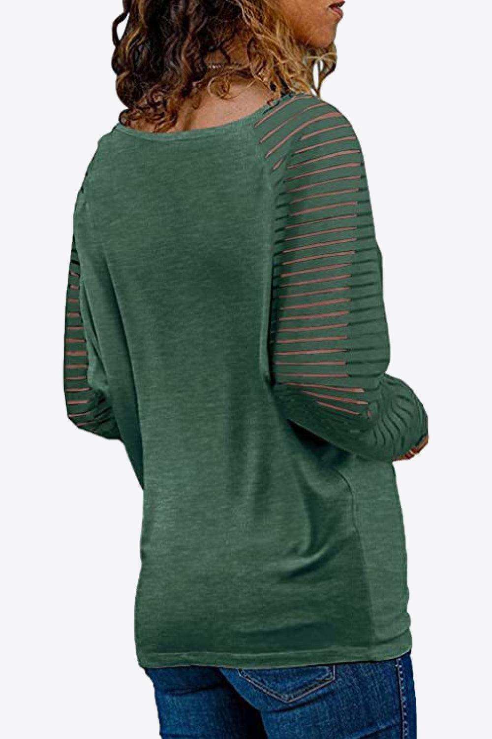 V-Neck Long Raglan Sleeve Top - Trendsi - Flyclothing LLC