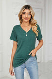 Decorative Button V-Neck Tee - Trendsi