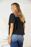 Double Take Contrast Square Neck Puff Sleeve Blouse - Trendsi