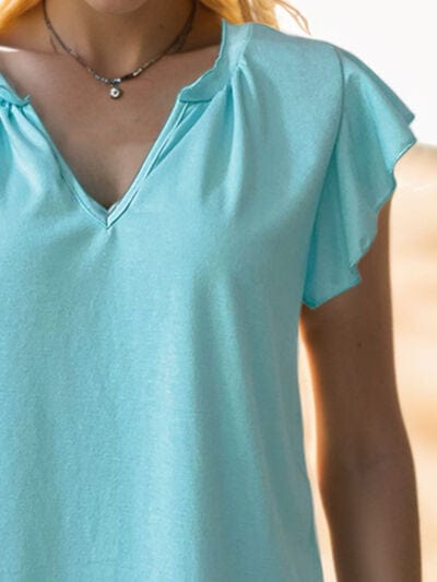 Ruffled Notched Cap Sleeve Tank - Trendsi