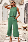 Buttoned Round Neck Tank and Wide Leg Pants Set - Trendsi - Flyclothing LLC