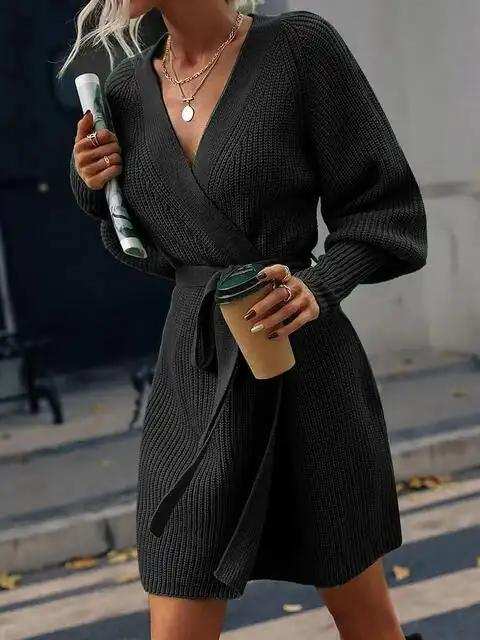 Open Front Lantern Sleeve Tied Cardigan - Trendsi - Flyclothing LLC