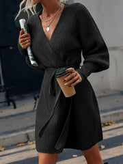 Open Front Lantern Sleeve Tied Cardigan - Trendsi
