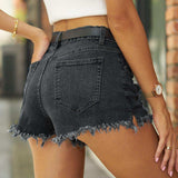 Raw Hem Distressed Denim Shorts - Trendsi - Flyclothing LLC