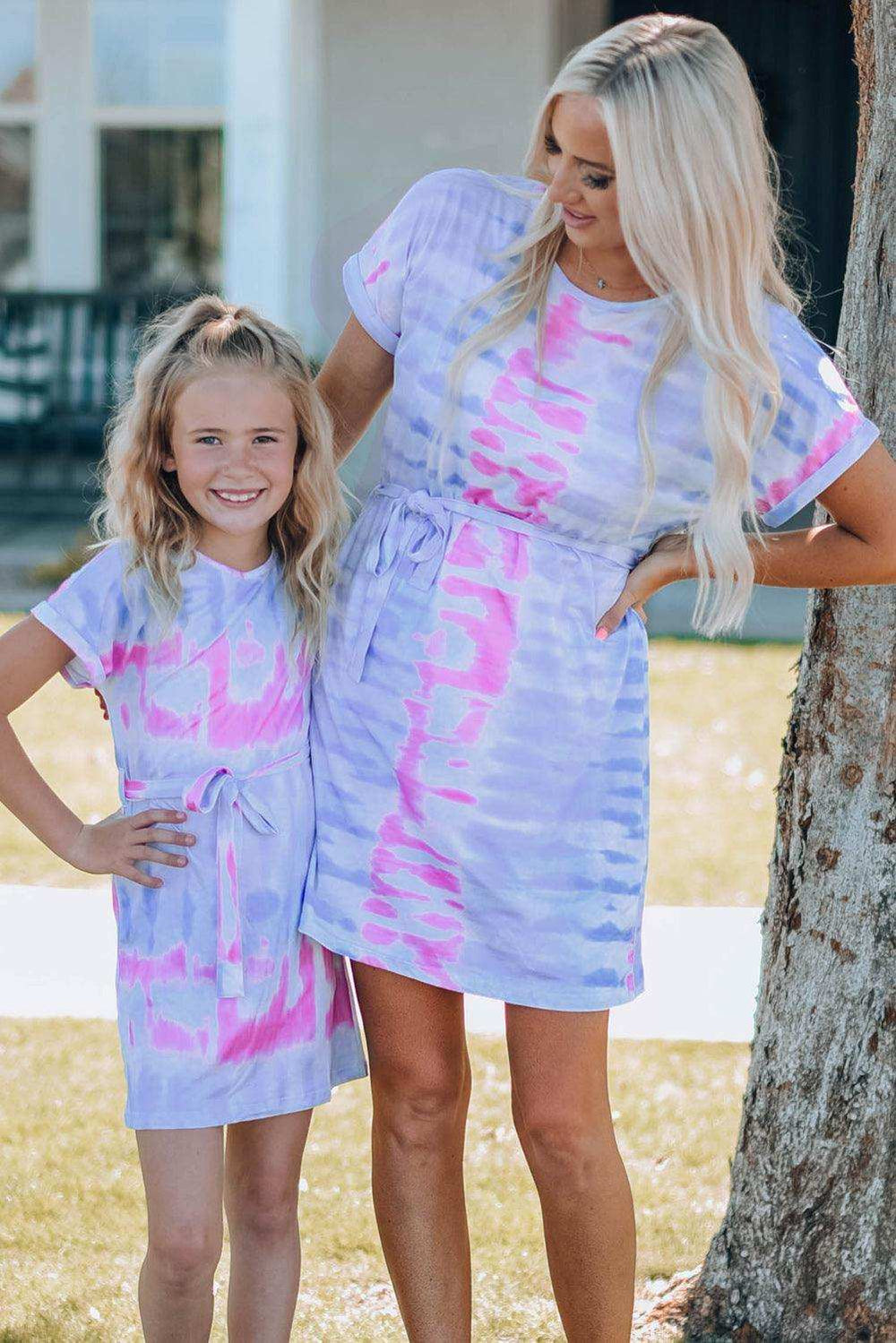 Women Tie-Dye Belted T-Shirt Dress - Trendsi - Flyclothing LLC