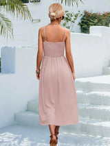 Decorative Button Spaghetti Strap Midi Dress - Trendsi - Flyclothing LLC