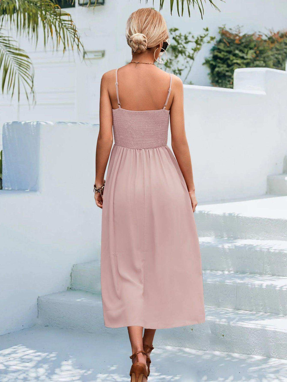 Decorative Button Spaghetti Strap Midi Dress - Trendsi - Flyclothing LLC