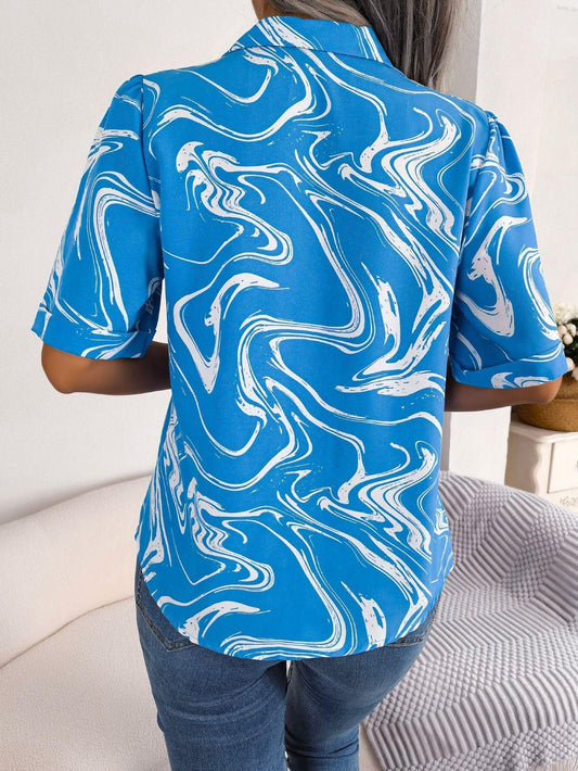 Printed Lapel Collar Shirt - Trendsi