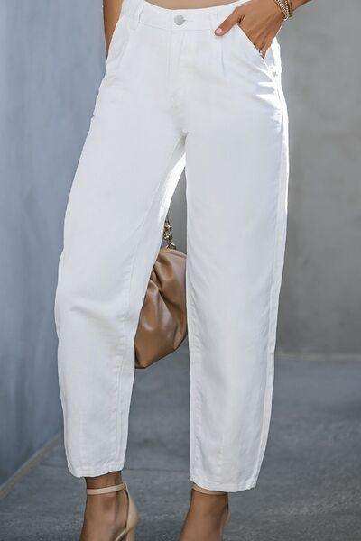 Zipper and Button High-Waist Long Jeans - Trendsi - Flyclothing LLC