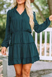 Frill Tie Neck Balloon Sleeve Dress - Trendsi - Flyclothing LLC