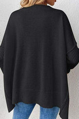 Slit V-Neck Dropped Shoulder Sweater - Trendsi - Flyclothing LLC