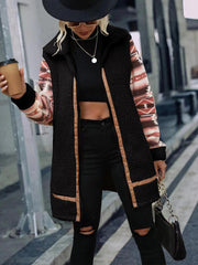 Geometric Zip-Up Collared Sherpa Jacket - Trendsi