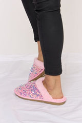 Forever Link Sequin Plush Round Toe Slippers - Trendsi