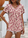 Ruche V-Neck Petal Sleeve Top - Trendsi - Flyclothing LLC