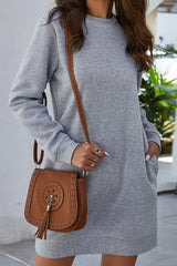 Round Neck Long Sleeve Mini Dress with Pockets - Trendsi - Flyclothing LLC