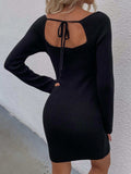 Tie Back Square Neck Long Sleeve Sweater Dress - Trendsi - Flyclothing LLC