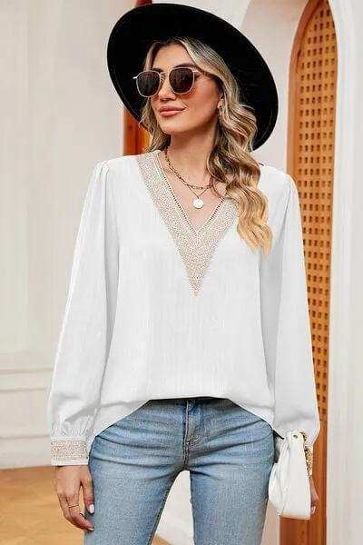 V-Neck Long Sleeve T-Shirt - Trendsi - Flyclothing LLC