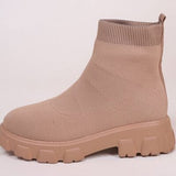 Mesh Round Toe Platform Boots - Trendsi