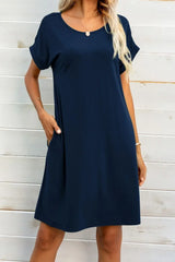 Scoop Neck Short Sleeve Pocket Dress - Trendsi - Flyclothing LLC