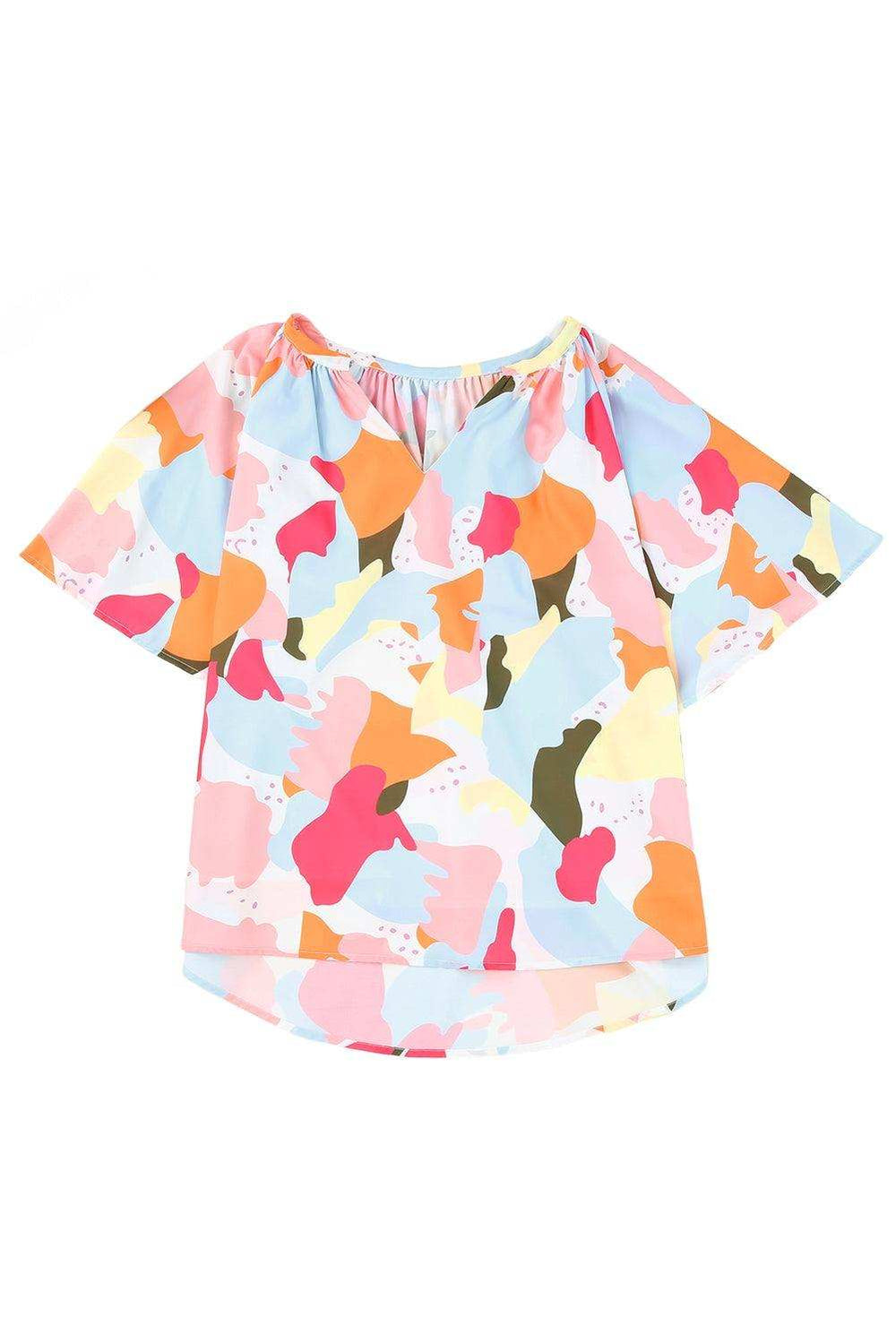 Printed Notched Neck Half Sleeve Blouse - Trendsi - Flyclothing LLC
