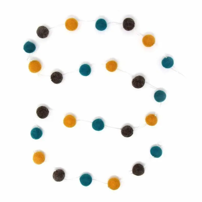 Hand Crafted Felt from Nepal: Pom Pom Garlands, Blue/Grey/Yellow - Global Groove Direct - Flyclothing LLC