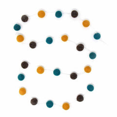 Hand Crafted Felt from Nepal: Pom Pom Garlands, Blue/Grey/Yellow - Global Groove Direct
