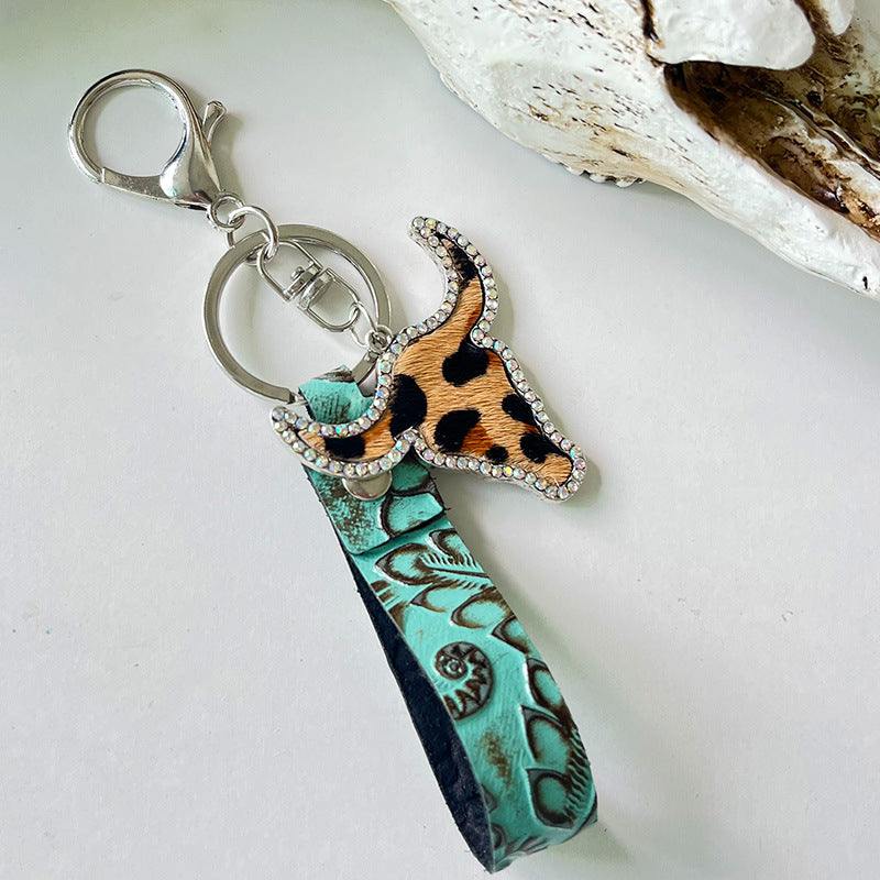 Rhinestone Bull Keychain - Trendsi