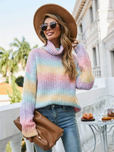 Contrast Turtleneck Dropped Shoulder Sweater - Trendsi - Flyclothing LLC