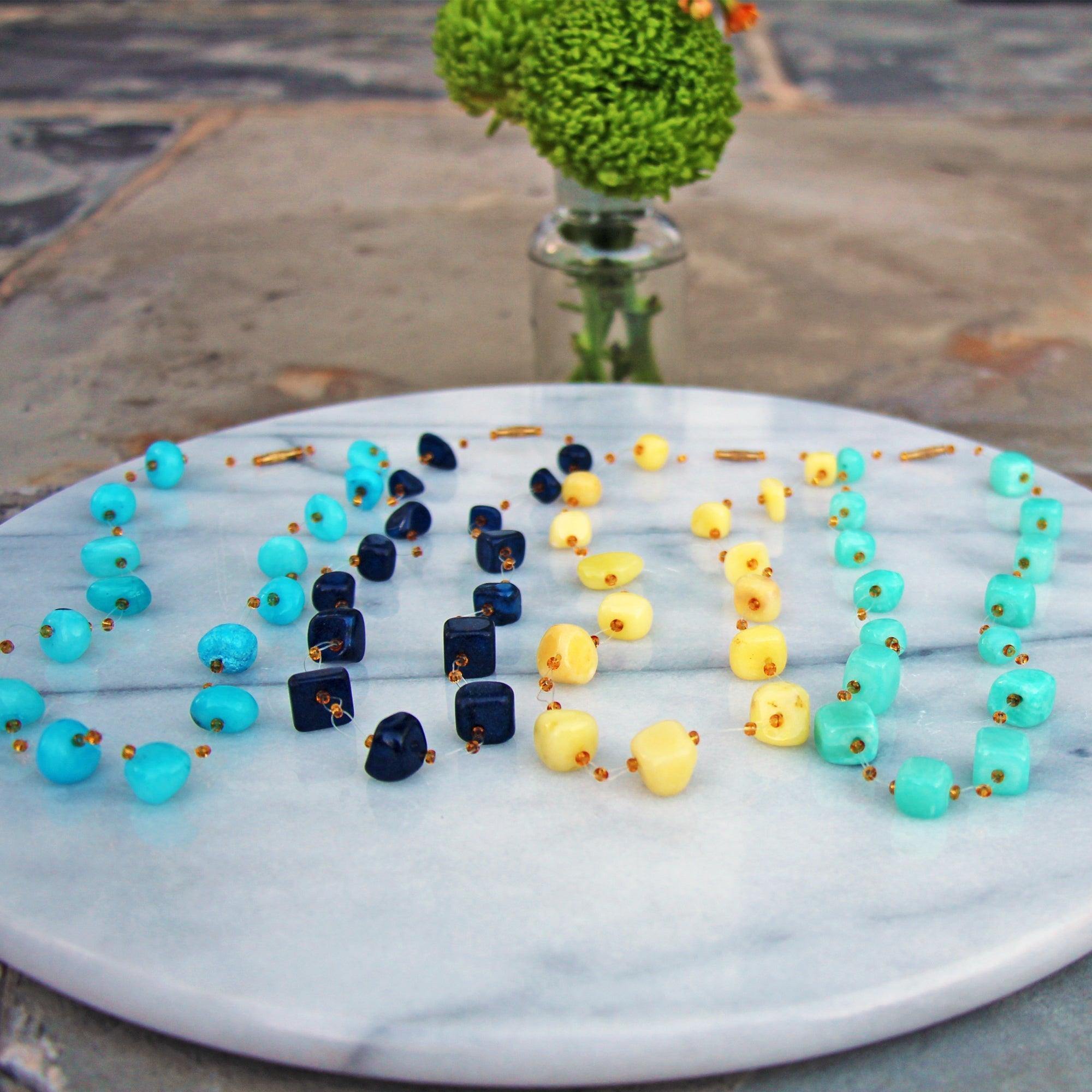 Floating Stone & Maasai Bead Necklace, Turquoise - Jedando