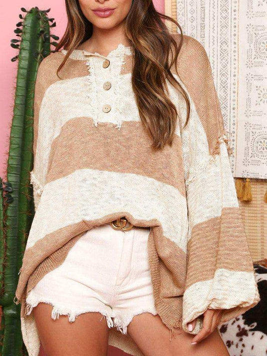 Color Block Buttoned Sweater - Trendsi - Flyclothing LLC