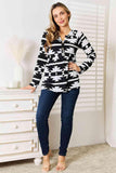 Heimish Full Size Geometric Notched Neck Long Sleeve Top - Trendsi