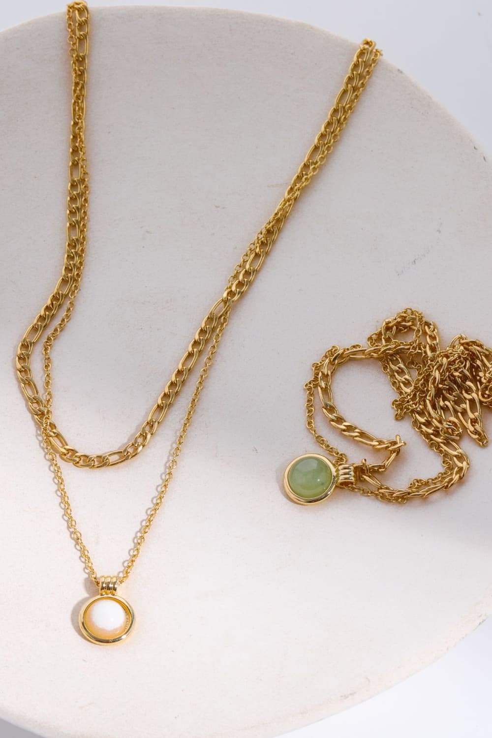 Copper 14K Gold Pleated Round Shape Aventurine Pendant Necklace - Trendsi - Flyclothing LLC