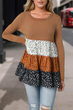 Round Neck Long Sleeve Color Block Blouse - Trendsi - Flyclothing LLC