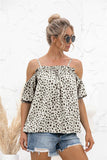 Printed Cold-Shoulder Frill Trim Blouse - Trendsi