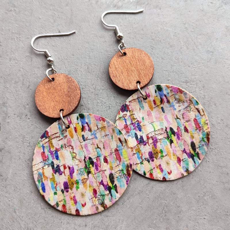 Round Shape Wooden Dangle Earrings - Trendsi - Flyclothing LLC
