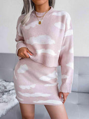 Cloud Sweater and Knit Skirt Set - Trendsi