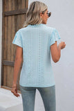 Eyelet Notched Neck Flutter Sleeve Top - Trendsi - Flyclothing LLC