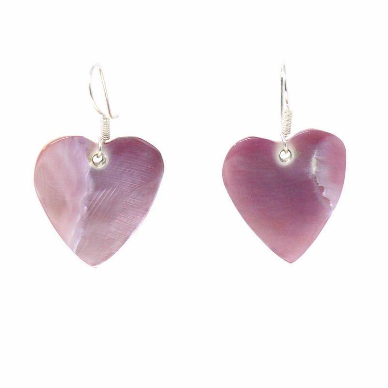 Earrings, Pink Mother of Pearl Hearts - Artisana