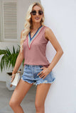 Contrast V-Neck Eyelet Tank - Trendsi - Flyclothing LLC
