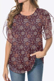 Printed Round Neck Curved Hem Blouse - Trendsi - Flyclothing LLC