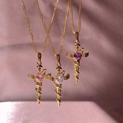 Copper Zircon Cross Pendant Necklace - Trendsi - Flyclothing LLC
